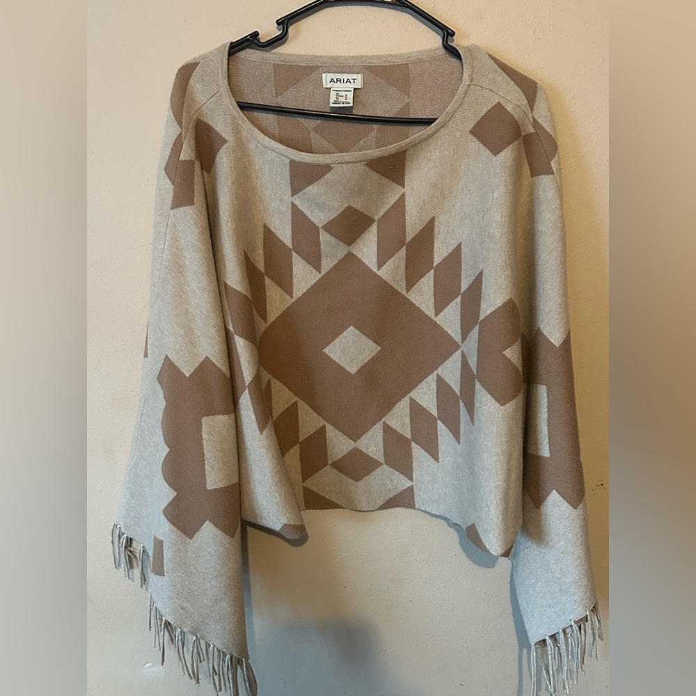 Geometric Fringe Sweater - Tan